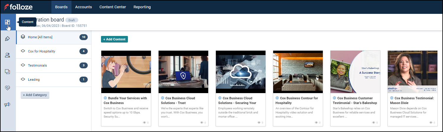 Image showing where to find the Content tab