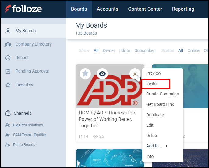 Invite customers to a Board